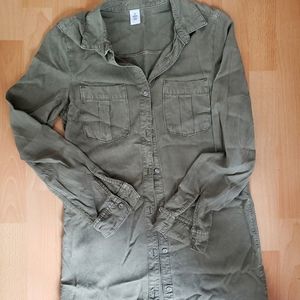 Army Green, long button up shirt dress